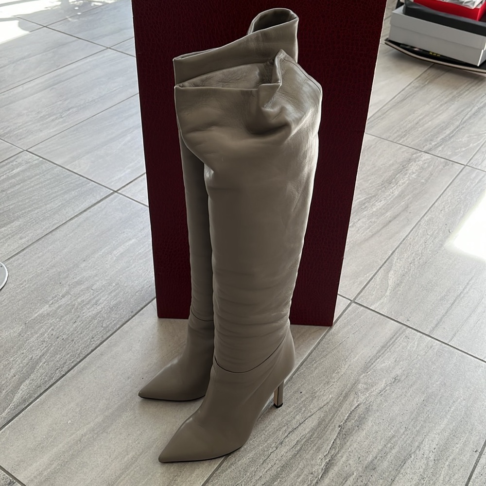 Tamara Mellon Taupe Over-the-Knee Pointed Toe Stiletto Boots